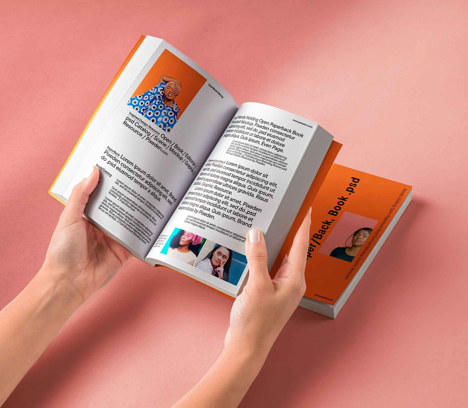 Hands Holding Open Paperback Book Mockup
